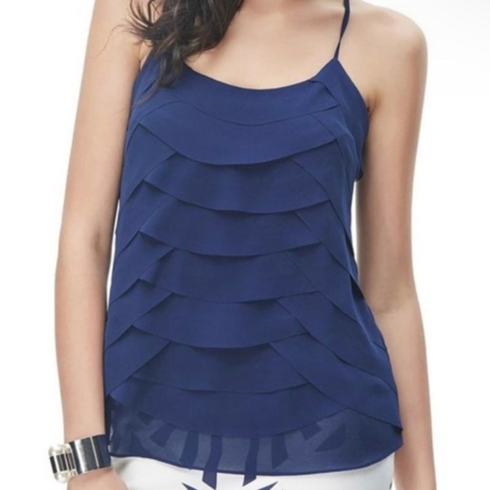 NAKED Zebra Navy Blue Tiered Racerback Ruffle Cami Blouse Size Small Back Button